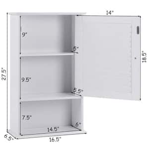 16-1/2 in. W x 6-1/2 in. D x 27-1/2 in. H White Bathroom Storage Wall Cabinet with Height Adjustable Shelf