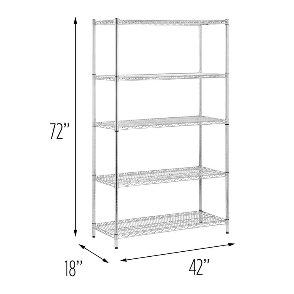 Chrome Heavy Duty Steel 5-Tier Adjustable Shelving Unit, 42'' W