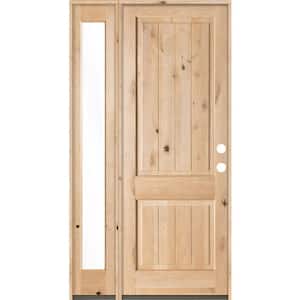 50 in. x 96 in. Rustic Knotty Alder Sq-Top VG Unfinished Left-Hand Inswing Prehung Front Door with Left Full Sidelite