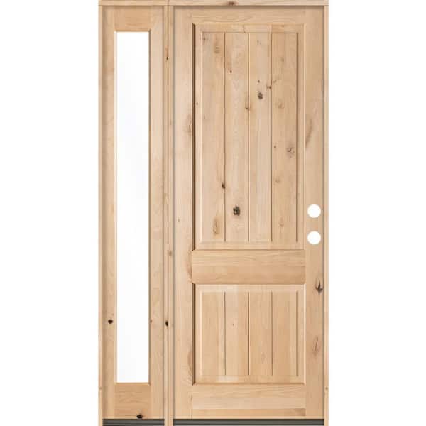 Krosswood Doors 56 in. x 96 in. Rustic Knotty Alder Sq-Top VG Unfinished Left-Hand Inswing Prehung Front Door with Left Full Sidelite
