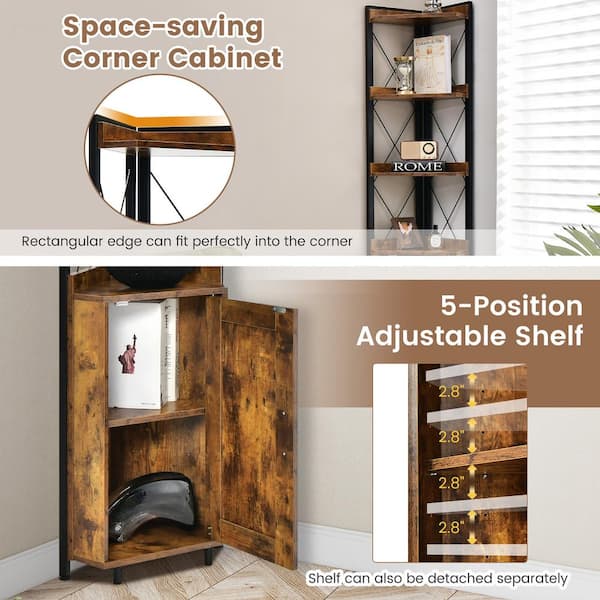 Costway Rustic Brown 6-Tier Corner Shelf Bookshelf Costway Rustic Brown 6-Tier Corner Shelf Bookshelf