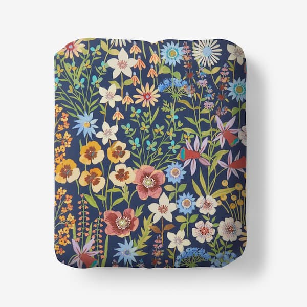 Company Cotton Secret Meadow Blue Multi Cotton Percale Twin Fitted Sheet