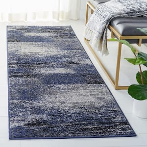 Adirondack Gray/Blue 3 ft. x 12 ft. Solid Color Distressed Runner Rug