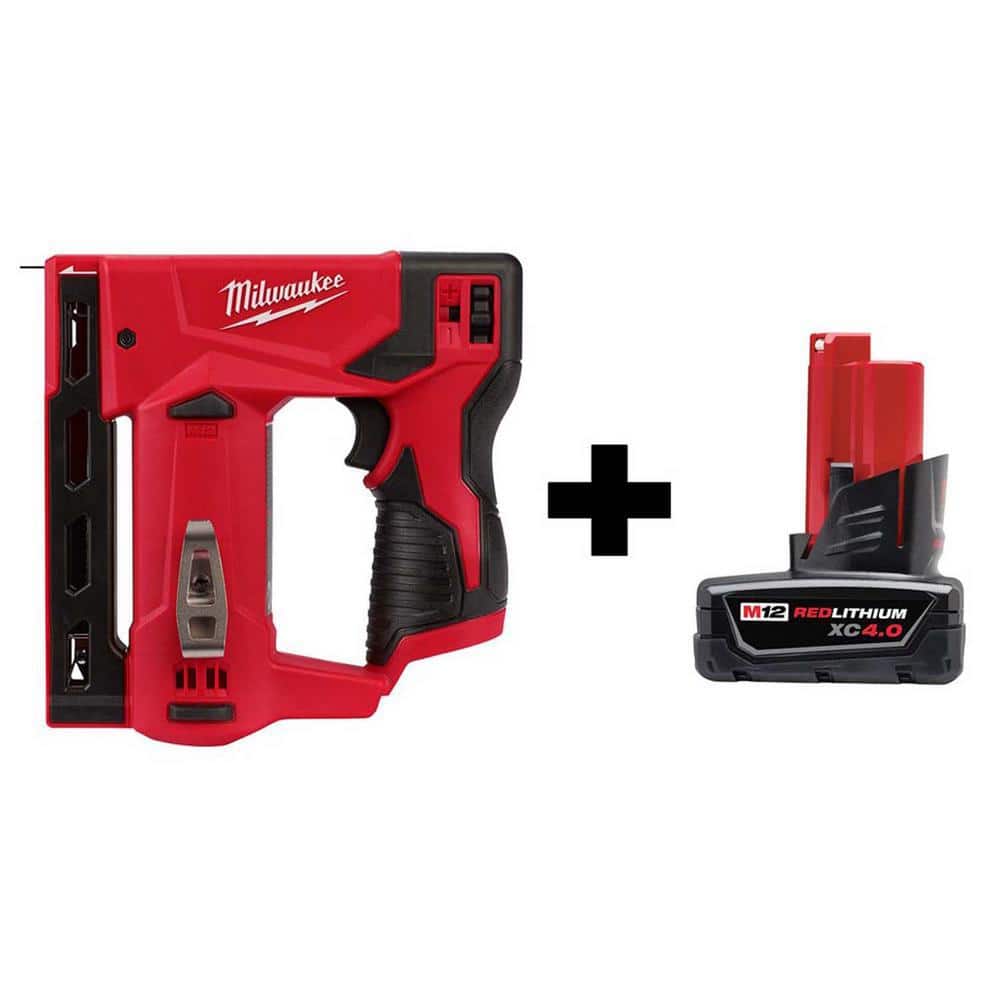 Milwaukee M12 12V Lithium-Ion Cordless 3/8 in. Crown Stapler with 4.0 Ah  M12 Battery 2447-20-48-11-2440 - The Home Depot