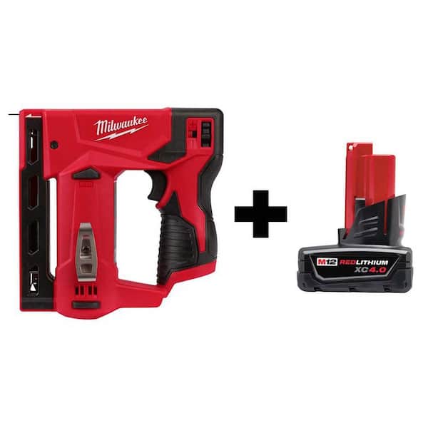 Milwaukee M12 12V Lithium-Ion Cordless 3/8 in. Crown Stapler with 4.0 Ah M12 Battery