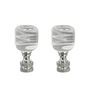 2 in. Clear and White Cloud Glass Lamp Finial with Nickel (2-Pack)