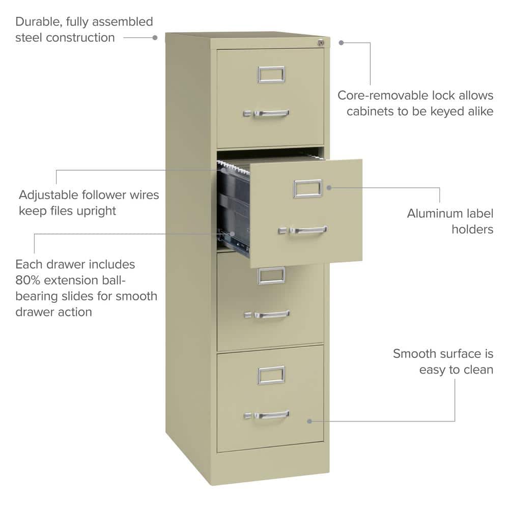 Putty 52" Vertical 4-Drawer Lockable File Cabinet