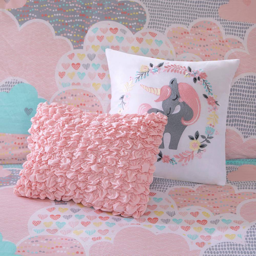 Whimsical Clouds Cotton Kids' Twin Duvet Cover Set with Embroidered Unicorn Pillow