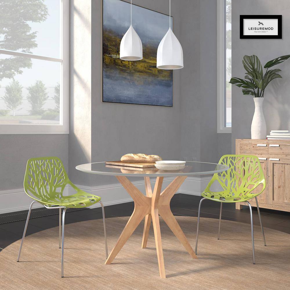 Leisuremod Asbury Modern Stackable Dining Chair With Chromed Metal Legs Set of 2 in Green - 2