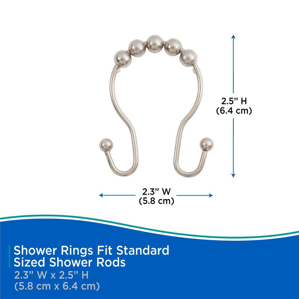 Brushed Nickel Beaded Double Shower Curtain Hooks Set of 12