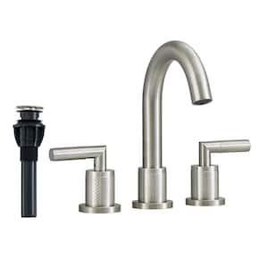 Modern 8 in.Widespread 2 Handles High Arc Bathroom Sink Basin Faucet with 3 Hole 360° Swivel Spout in Brushed Nickel