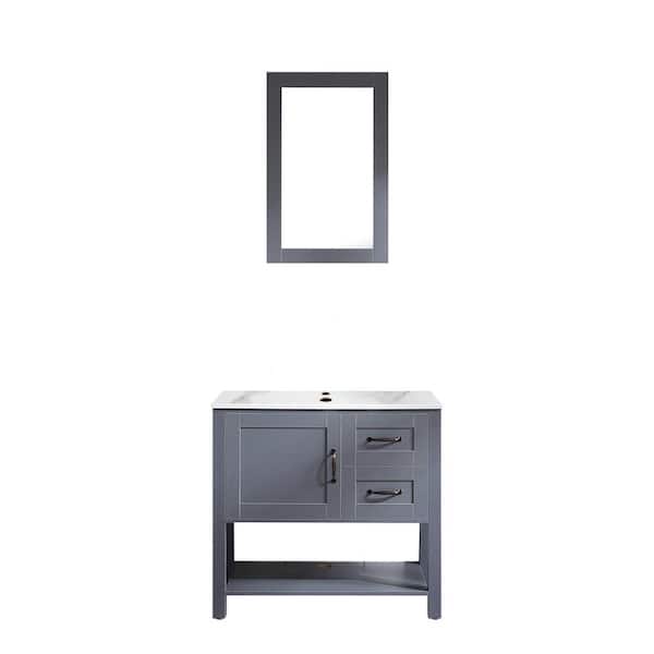 Zeus & Ruta 30 in. W x 18.7 in. D x 31.5 in. H Bath Vanity Cabinet without Top in Blue Gray with Mirror