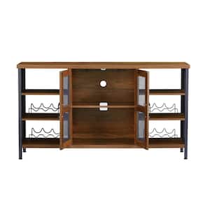 55.12 in. W x 13.78 in. D x 30.31 in. H Brown Oak Linen Cabinet Sideboard with Wine Racks and Stemware Holder