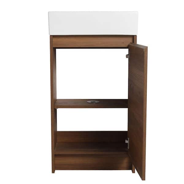 16.1 in. W x 10 in. D x 33.5 in. H Freestanding Bath Vanity in Imitative Oak with White Ceramic Top