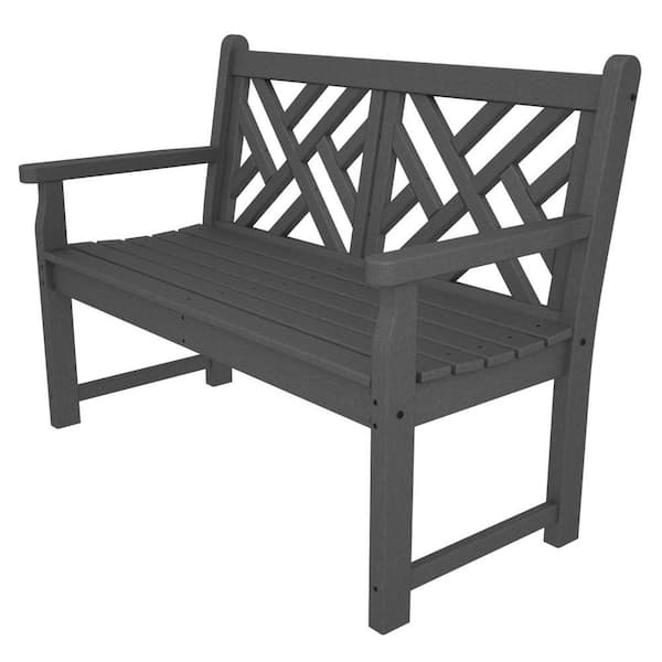 POLYWOOD Chippendale 48 in. Slate Grey Patio Bench