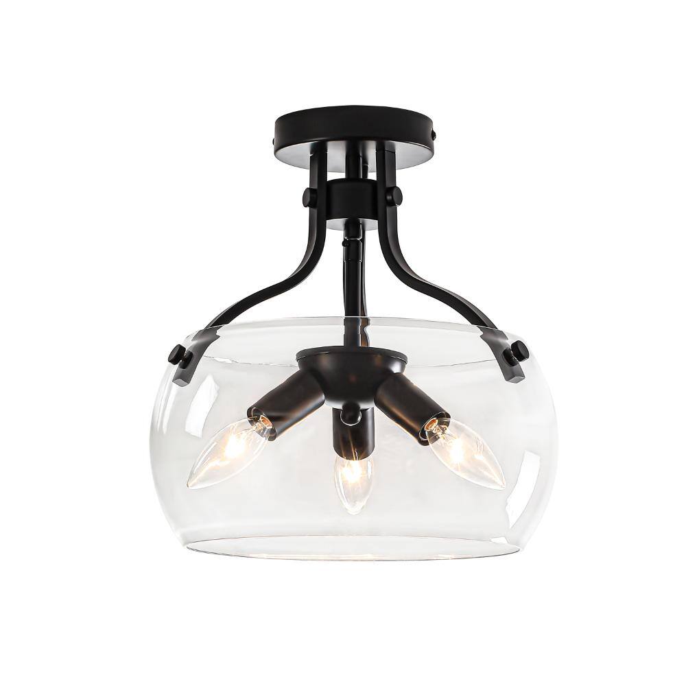 11.8 in. 3-Light Matte Black Modern Semi-Flush Mount Ceiling Light with Clear Glass Shades for Bedroom Hallway Kitchen price history on PriceWatchPro