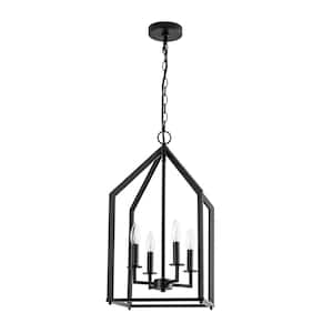 Progreso 4-Light 12 in. Open Cage Chandelier Matte Black Contemporary Foyer Light