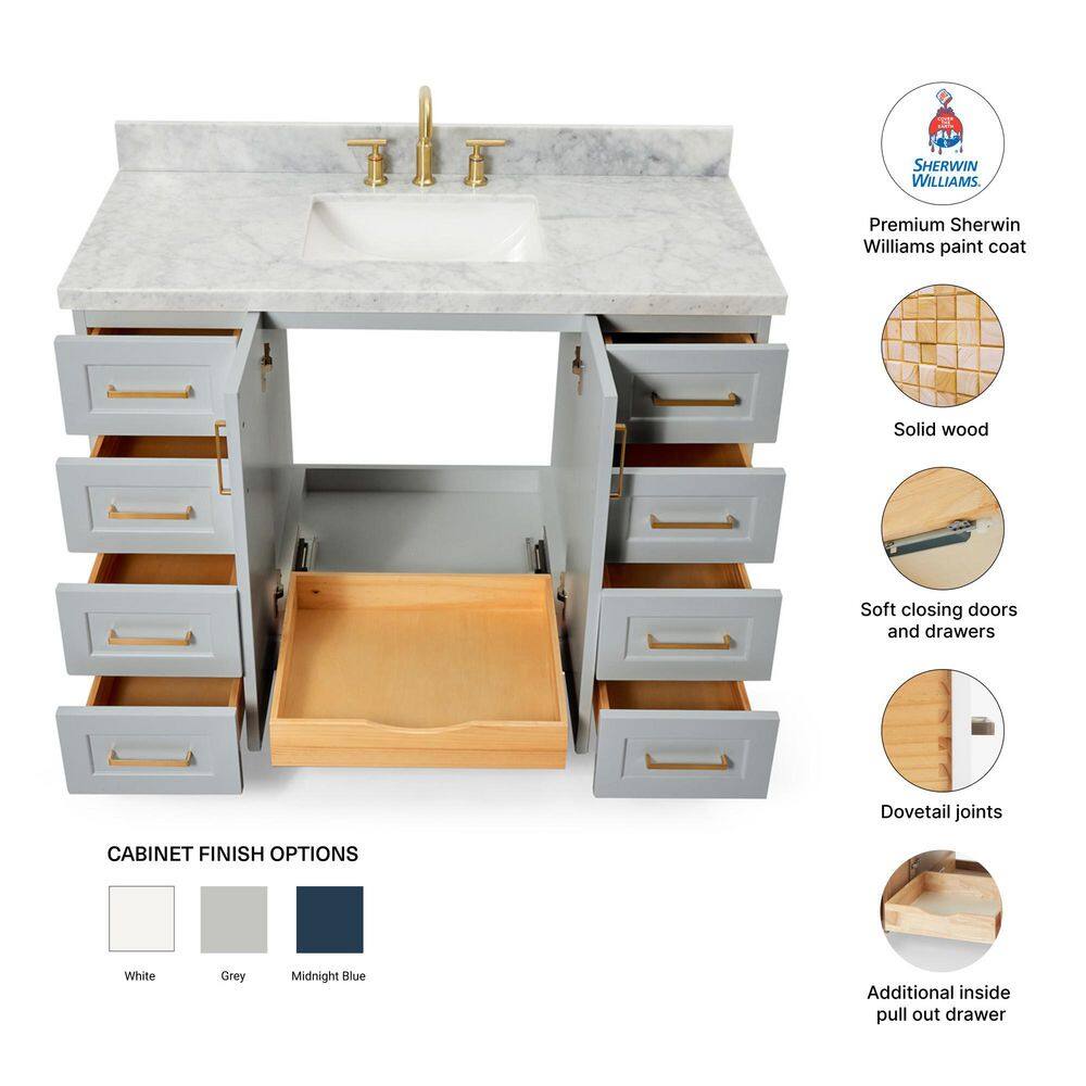 Gray Freestanding Single Sink Vanity with Marble Top
