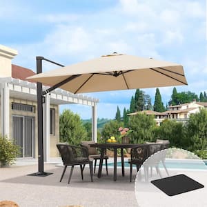 10 ft. Square Aluminum Large Outdoor Cantilever 360° Rotation Patio Umbrella with Base Plate, Beige