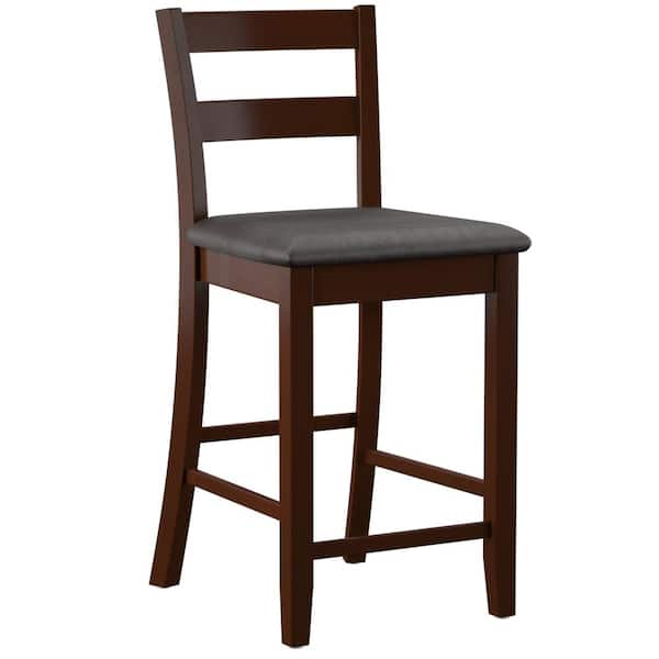 Linon Home Decor Toro 37 in. H Merlot Ladder Back Wood 24 in. Seat Height Counter Stool with Padded Faux Leather Seat