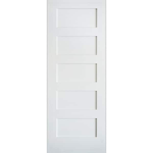 Krosswood Doors 24 in. x 80 in. Shaker 5-Panel Primed Solid Core MDF Wood Interior Door Slab