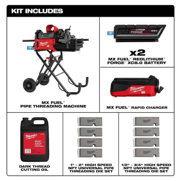 MX FUEL Lithium-Ion Cordless 1/2 in. to 2in. Pipe Threading Machine w/(2) Batteries and Charger