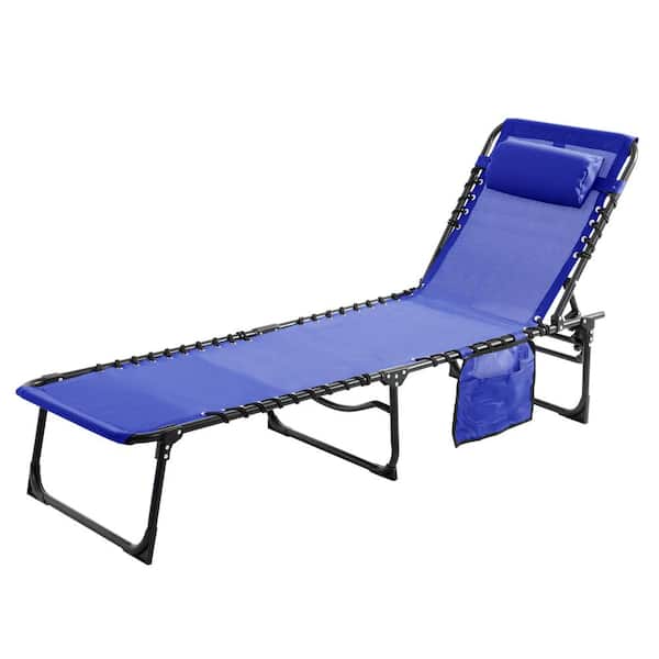 VEIKOUS Outdoor Folding Chaise Lounge Chair Fully Flat for Beach with Face Down Hole and Pillow in Red