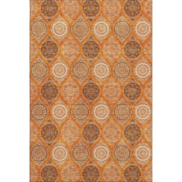 Mayfield Premium Machine Washable Abstract AMF976 Orange 3 ft. x 5 ft. Area Rug