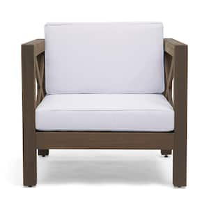 Wooden outdoor club chair for patio garden backyard with cushions, white