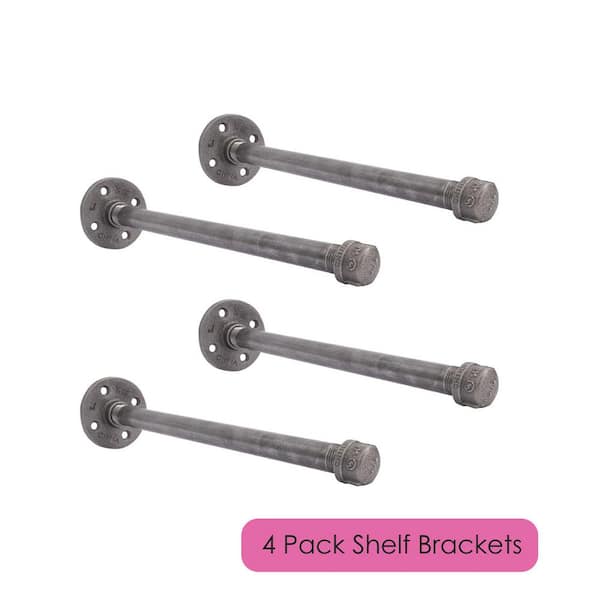 Pipe Decor 12 In Malleable Iron Wall Mounted Shelving Brackets Industrial Steel Grey By 4 Pack 365 1212lgbrkt The Home Depot - Wall Mounted Shelving Brackets