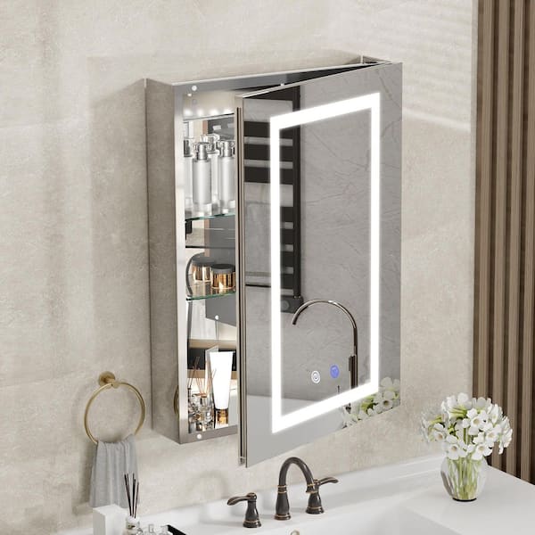 20.1 in. W x 30 in. H Rectangular Aluminum Light Medicine Cabinet with Mirror, Defogging and Memory Function,Right Swing
