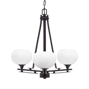 Ontario 20.5 in. 3-Light Dark Granite Geometric Chandelier for Dinning Room with White Muslin Shades No Bulbs Included