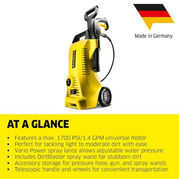 2000 Max PSI 1.45 GPM K 2 Power Control Cold Water Corded Electric Pressure Washer Plus Vario and DirtBlaster Wands