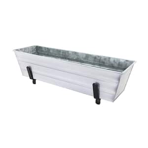 22 in. W Cape Cod White Small Galvanized Steel Flower Box Planter With Brackets for 2 x 4 Railings