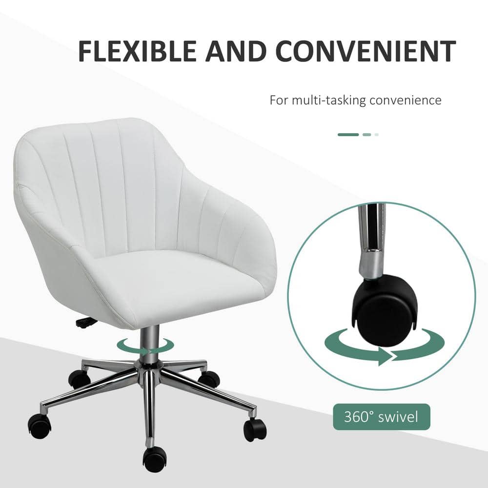 White Leather Mid-Back Swivel Office Chair with Adjustable Arms
