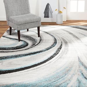 Splash Grey/Blue 3 ft. 3 ft. x 5 ft. Abstract Area Rug