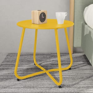 17.75 in. Yellow Round Metal Outdoor Side Table, Weather-Resistant Outdoor Round End Table