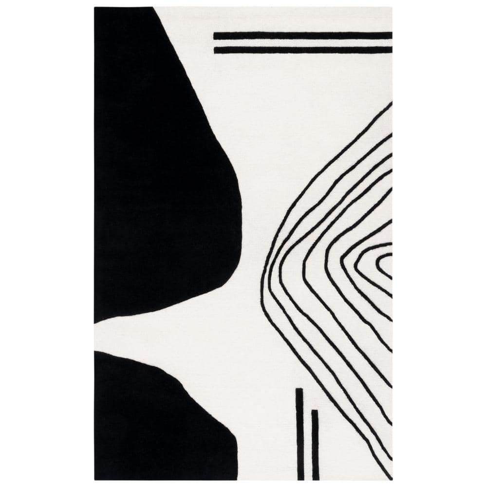 Ivory and Black Hand-Tufted Wool Area Rug, 8' x 10'