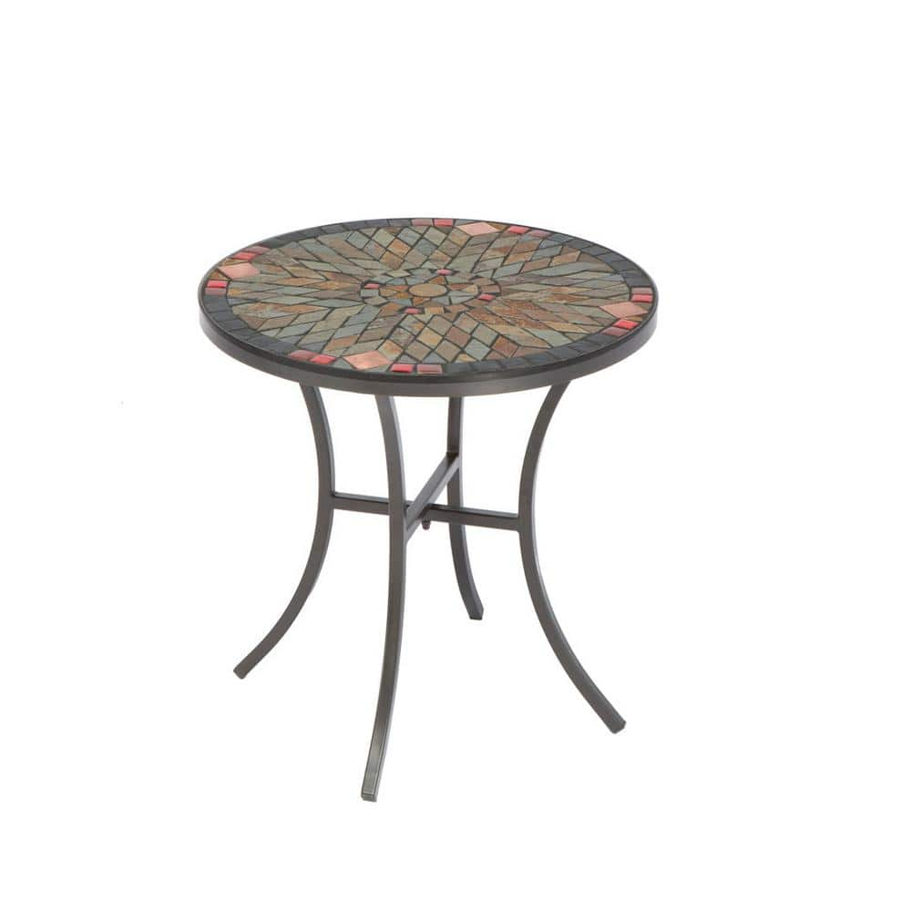 Alfresco Sagrada Black 20 in. Round Metal and Ceramic Mosaic Outdoor