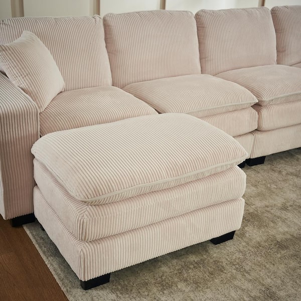 Z-joyee 143.7 in. Wide Square Arm Corduroy Fabric U-Shaped Modern