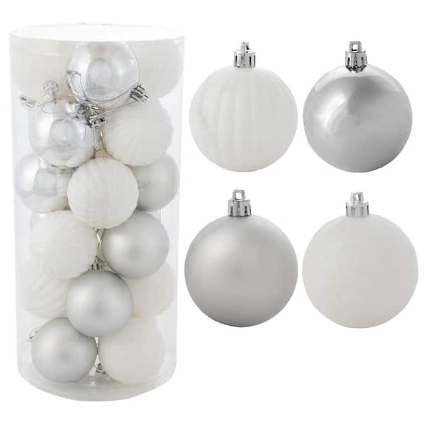 Merry Medley 24-Piece Plastic Ornament Set - 60 mm - White/Silver