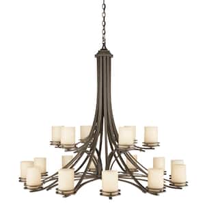 Hendrik 18-Light Olde Bronze 2 Tier Contemporary Dining Room Chandelier with Umber Etched Glass Shade