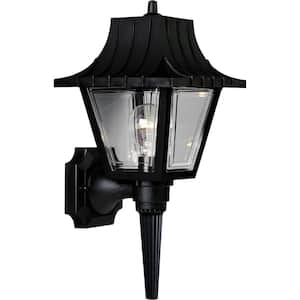 Mansard Collection 1-Light Textured Black Clear Beveled Acrylic Shade Traditional Outdoor Large Wall Lantern Light