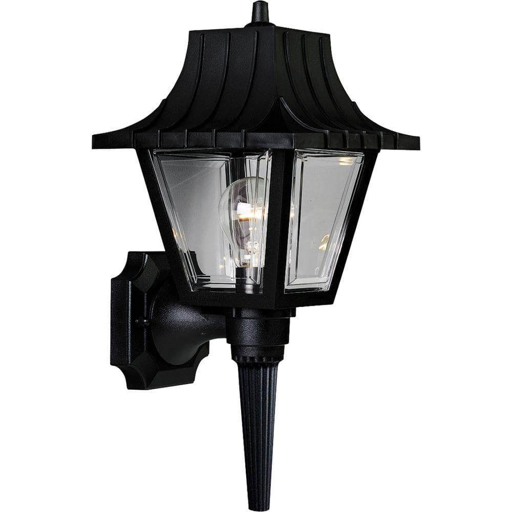 Mansard Collection 1-Light Textured Black Clear Beveled Acrylic Shade Traditional Outdoor Large Wall Lantern Light price history on PriceWatchPro
