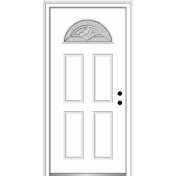 MMI Door 36 in. x 80 in. Grace Left-Hand Inswing Fan-Lite Decorative 4-Panel Primed Steel Prehung Front Door, 4-9/16 in. Frame