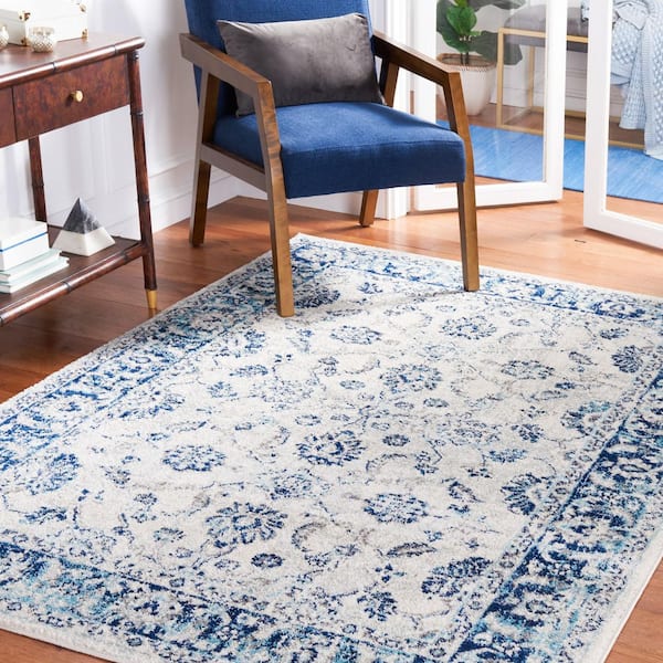 Tulum 4 ft. x 6 ft. Ivory/Blue Floral Oriental Area Rug
