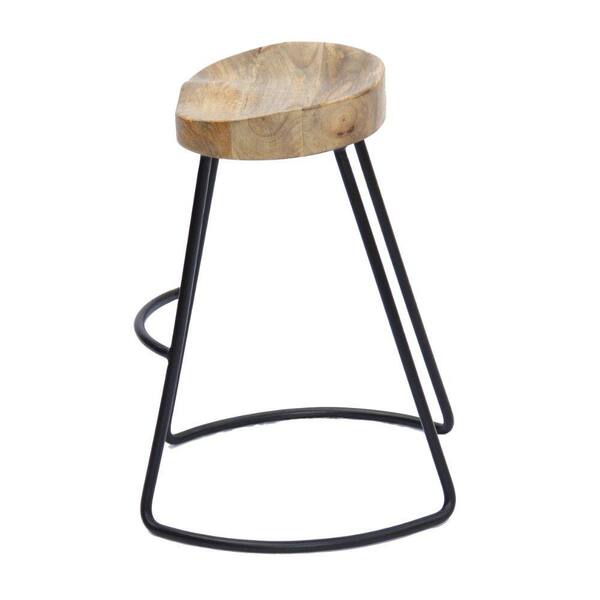 tubular metal and wooden saddle seat bar stool