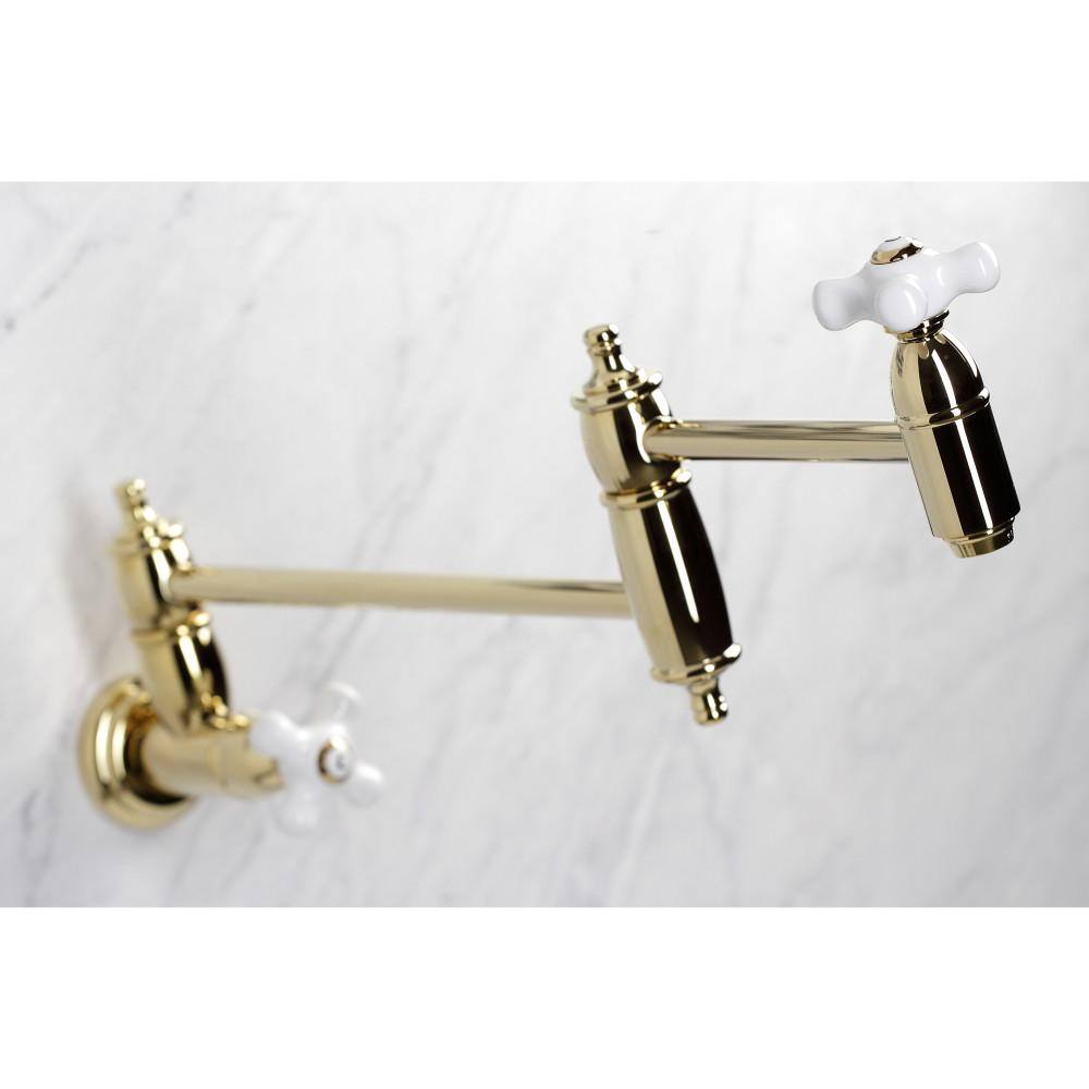 Polished Brass Dual Handle Wall Mount Pot Filler Faucet