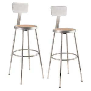 NPS 25 in. -33 in. Grey Height Adjustable Heavy Duty Steel Stool With Backrest (2 Pack)