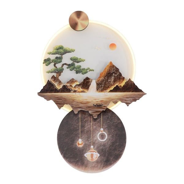 OUKANING 1 Light Multicolored Chinese Style LED Wall Sconce Wall Art Decorations Lamp with Remote for Home Decor (Warm Light)